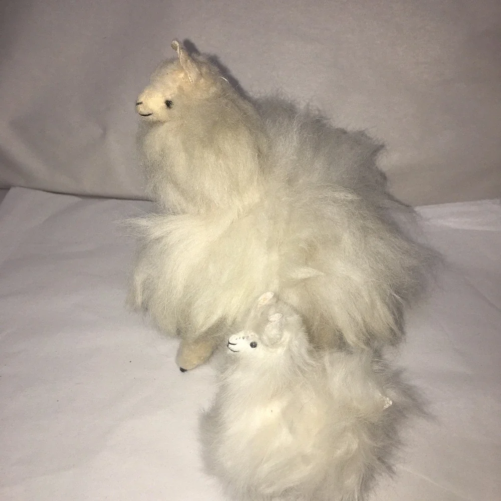 Standing Mom and Baby Alpaca stuffed with Authentic Alpaca Fur 7